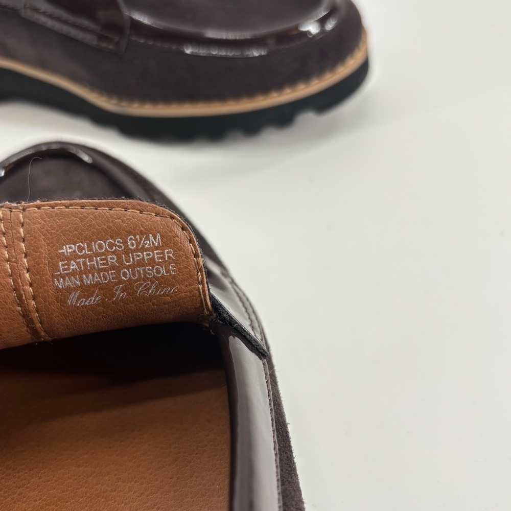 Donald Pliner Clio loafers brown suede patent leather 6.5 chunky heel 90s - Picture 8 of 12
